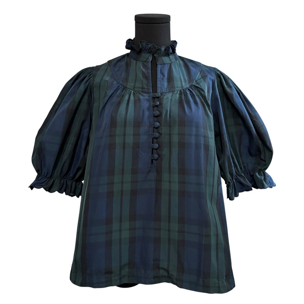 Pomander Place by Tuckernuck Blackwatch Selena Blouse Tartan Plaid Blue Medium